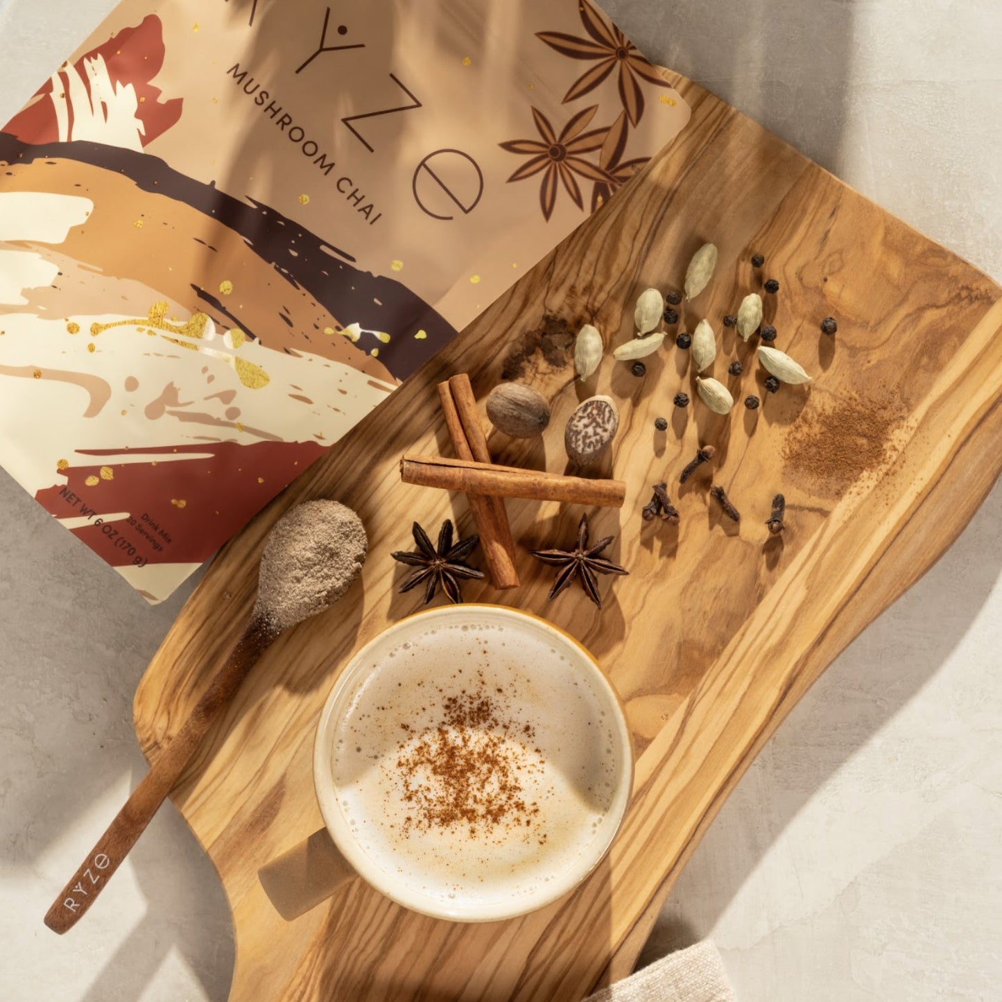 RYZE Mushroom Chai — Organic Instant Chai with Reishi & Organic Black Tea, 20 Servings